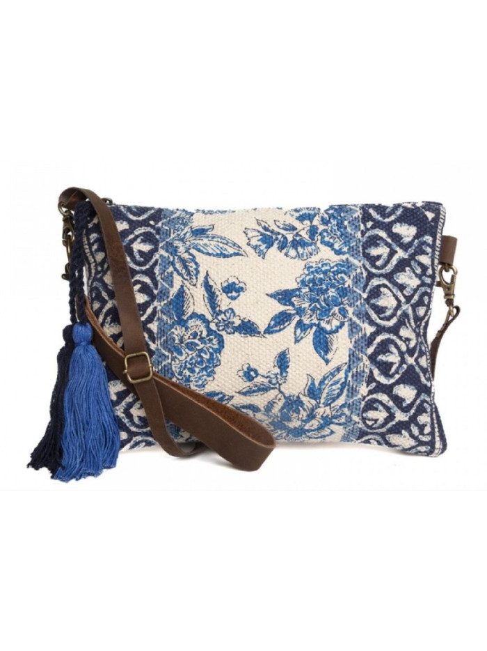 Tantrend,04590070,bolso de algodon con motivo geometrico y floral c/asa corta y larga azul