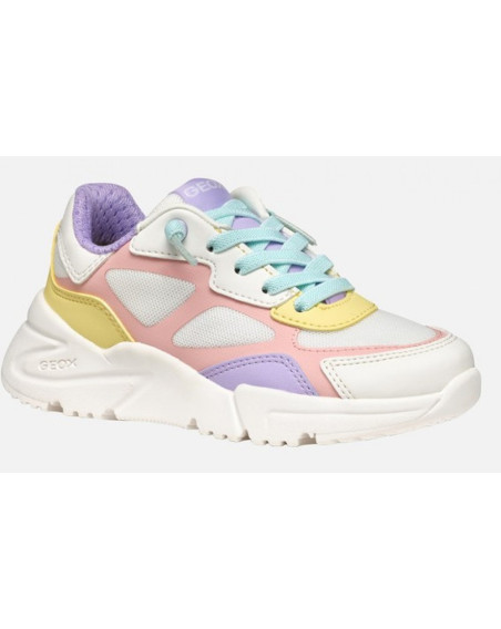 Geox, loftus junior, deportiva elasticos blanco / multicolor