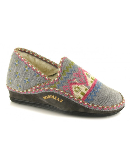 Nordikas, 2002, zapatilla de casa cabaña gris de mujer