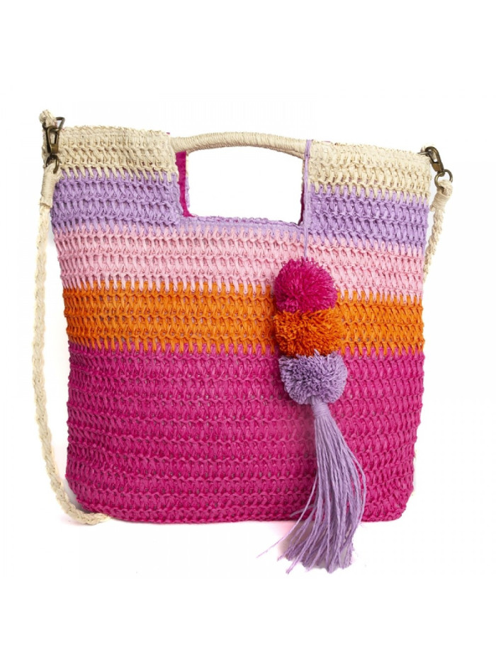 Tantrend,05110085-1,bolso de rafia en rayas de colores azul y lima